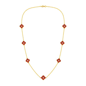18K Gold Necklace with Red Flower Design