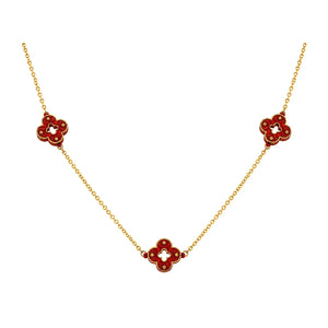 18K Gold Necklace with Red Flower Design