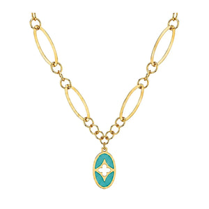 18K Gold Necklace with Colored Oval Stone