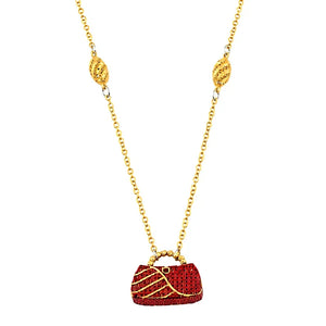 18K Gold Shawl Necklace with Red Bag Design