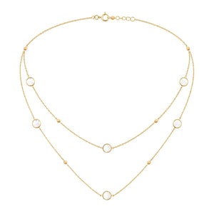 18K Gold Necklace with Colorful Double Layer