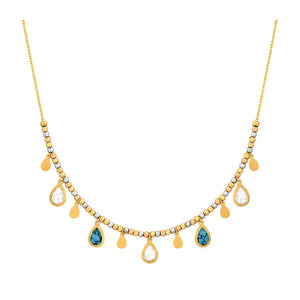 18K Gold Necklace with Colorful Oval Pendants