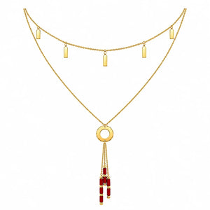 18K Gold Necklace with Red Layered Disc