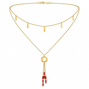 18K Gold Necklace with Red Layered Disc