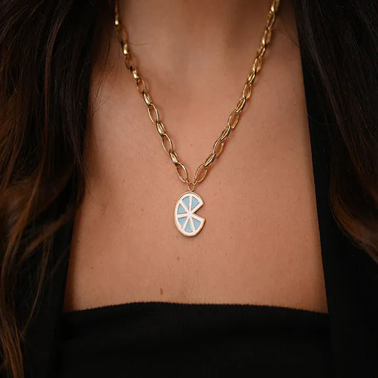 18K Gold Chain with Circular Wide Design In Colorful
