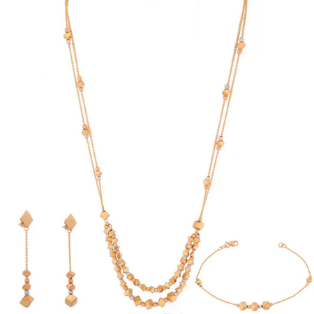 18K Gold Half Set with Geometric Cube Beads Design