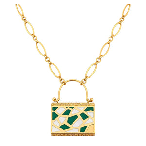 18K Gold Shawl Necklace with Colorful Bag