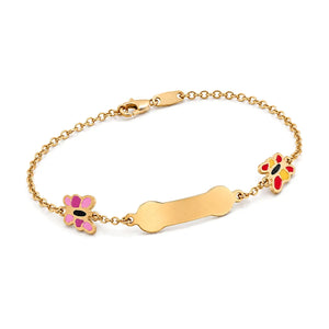 18K Gold Kids Chain Bracelet with Colorful Butterflies Design