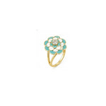 18K Gold Ring with Large Flower Design In Colorful
