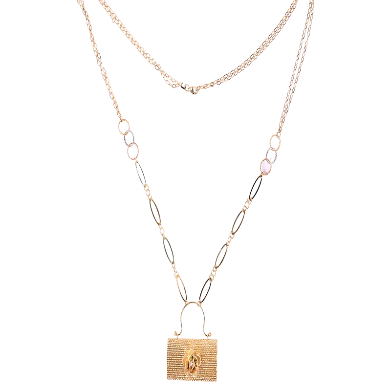 18K Gold Pendant with Bag Decorated Stones Design In Colorful