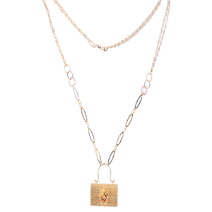 18K Gold Pendant with Bag Decorated Stones Design In Colorful