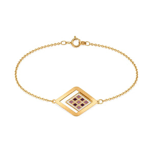 18K Gold Chain Bracelet with Day and Night Square Design