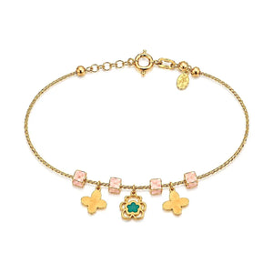 18K Gold Kids Bracelet with Butterfly Colored Stones Design