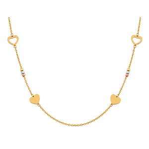 18K Gold Shawl Necklace with Small Hearts