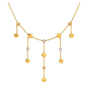 18K Gold Necklace with Dangling Cubes Design