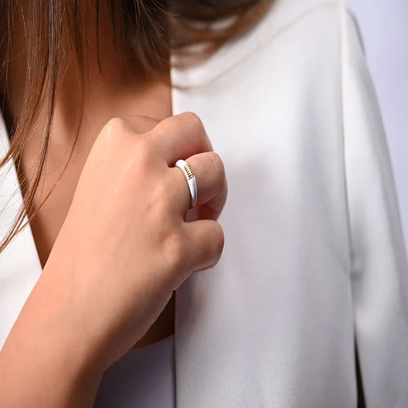 خاتم ذهب عيار 18 ثنائي اللون - Weight: 2.40g, Color: White