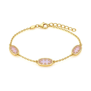 18K Gold Chain Bracelet with Oval Lavender Stones Design