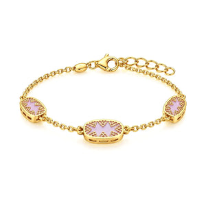18K Gold Chain Bracelet with Oval Lavender Stones Design