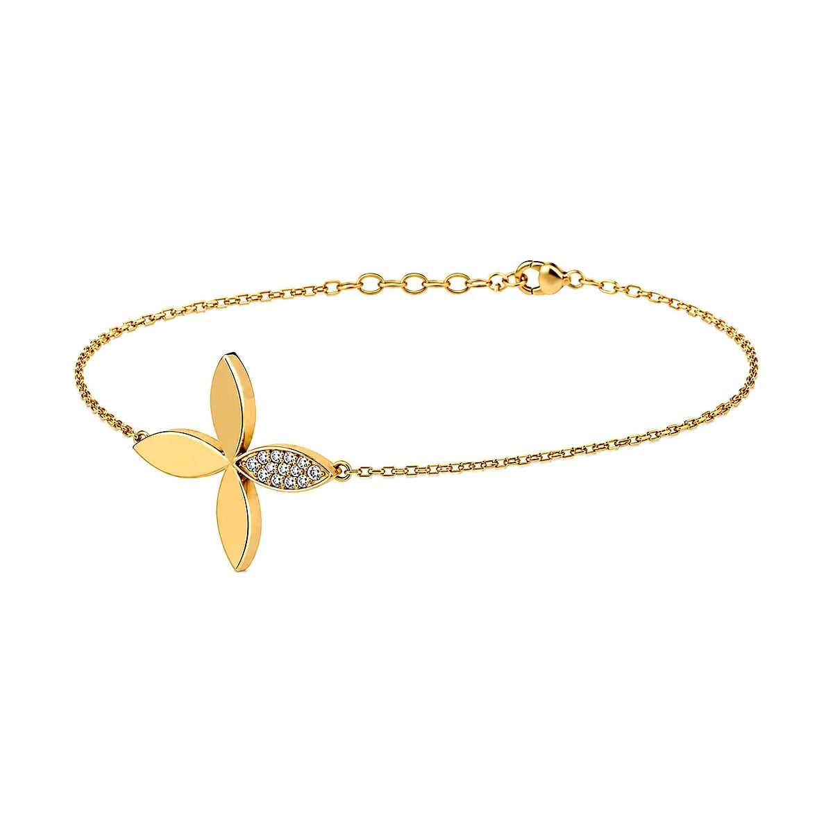 18K Gold Chain Bracelet With Flower Pendant