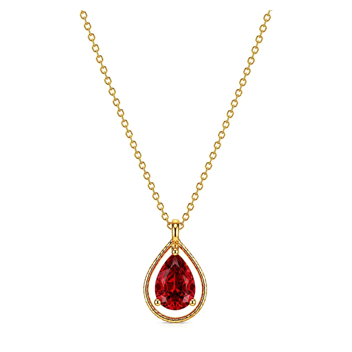 عقد ذهب عيار 18 بتصميم دمعة بحجر ملون - Weight: 1.54g, Size: 40.00, Color: Red