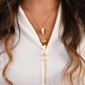 Gold necklace shaped like triangles